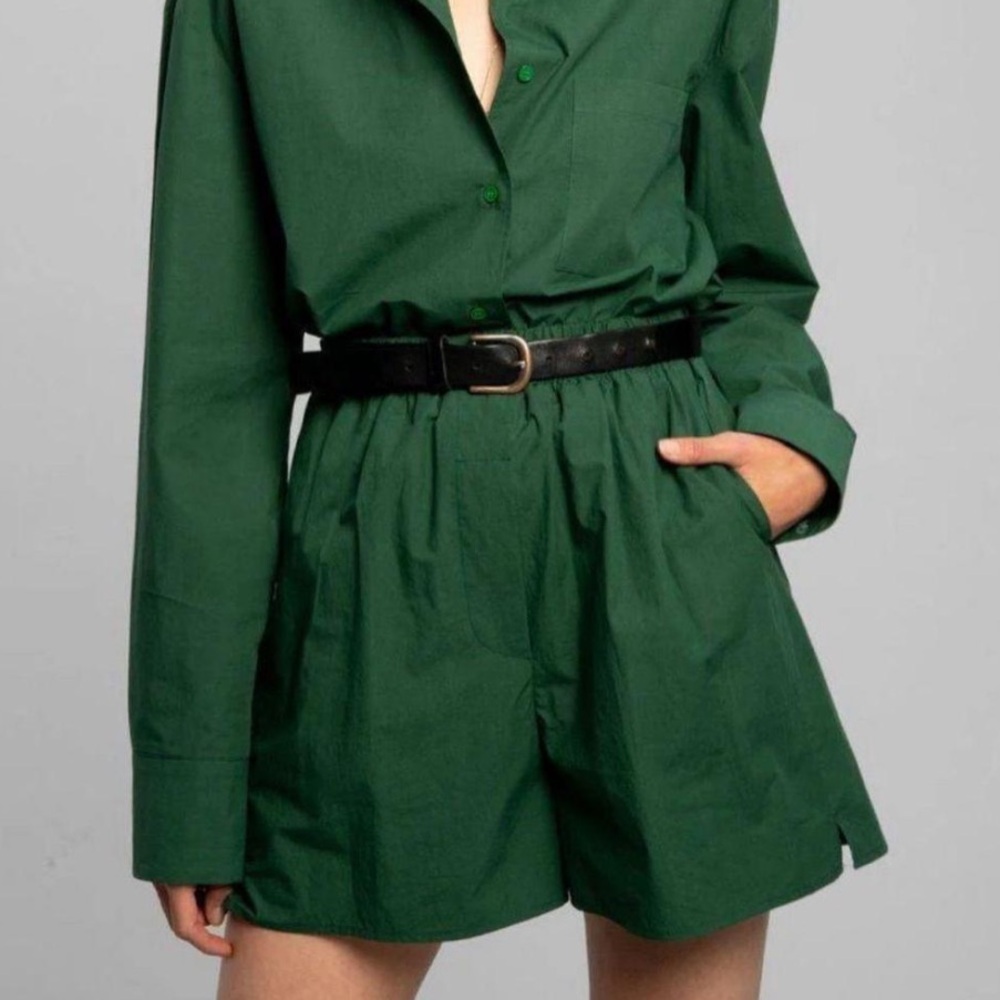 💚 The Frankie Shop Lui 100% Cotton Boxer Shorts Hunter Green